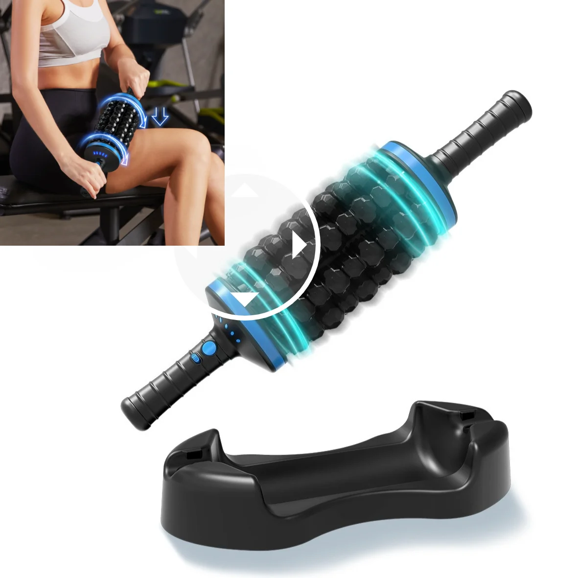 Electric 8-Head 360° Rolling Percussive Massage Roller with Vibrating Deep Tissue Body Muscle Relaxation Stick Massage Tool