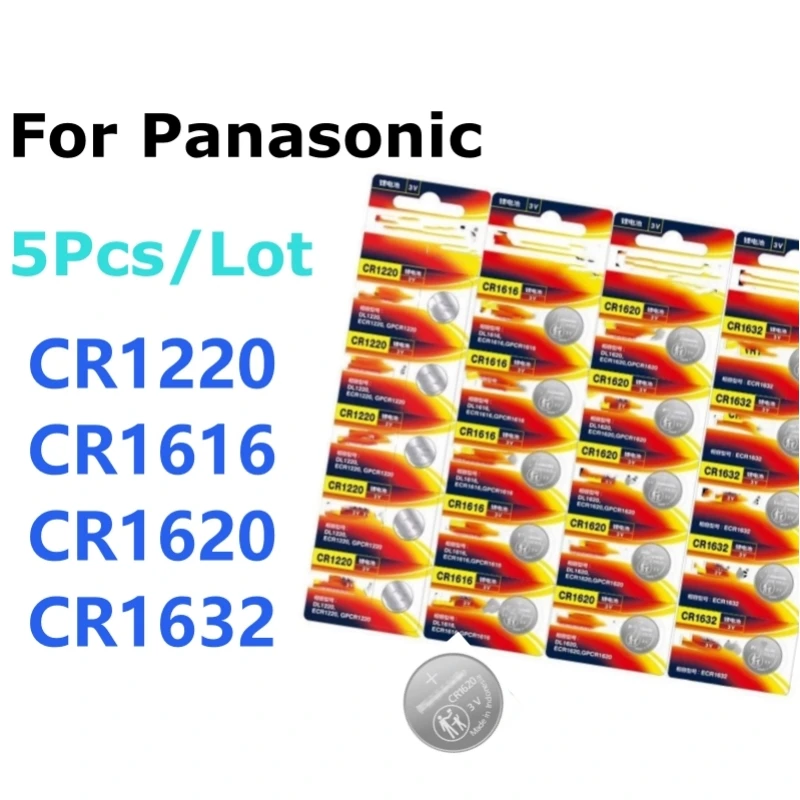 5pcs For Panasonic CR1220 CR1616 CR1620 CR1632 Battery Car Remote Control Watch Motherboard Scale Button Coin Cells