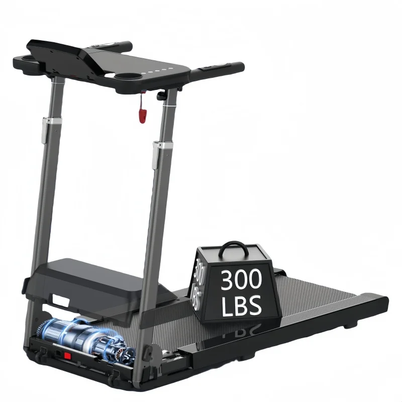 2025 Electric Office Treadmill With Desk Folding Gym Equipment With Armrests Home Fitness Retractable Handrail
