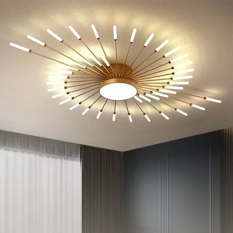 Modern LED Ceiling Lamps Acrylic Sunflower Ceiling Lights Brushed Antique Gold Creative Chandelier Living Dining Room Lighting