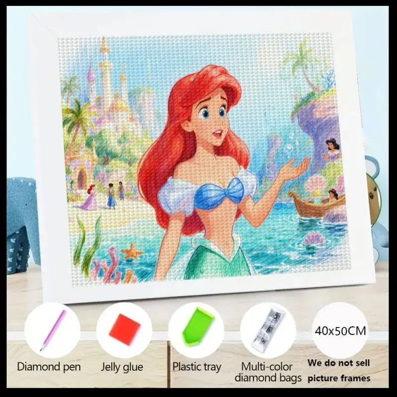 1PC schattige Disney prinses Ariel de kleine zeemeermin 5D volledige boor Diamond schilderij Kit voor kinderen en volwassenen, grote 40x50CM DIY Cartoo
