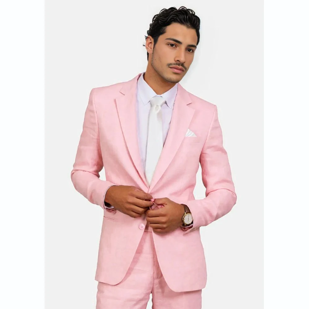 Cute Pink Men Suit Two-pieces(Jacket+Pants) Set New Handsome Fashion High-quality Male Formal Clothing 024F