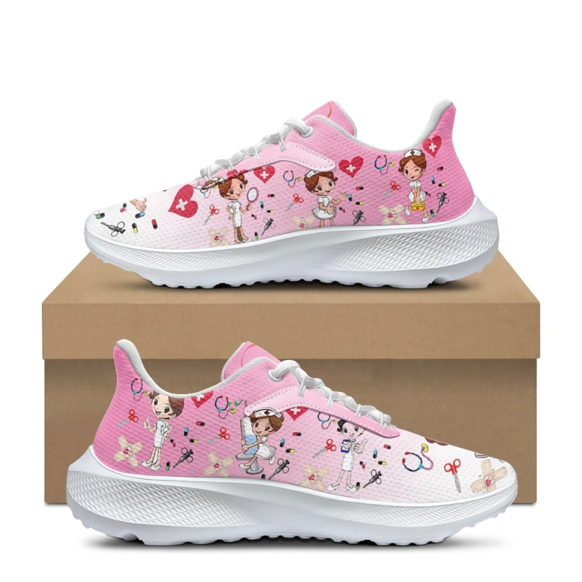 New Pink Nurse Medical Device Teeth Pattern Woman Men Spring Autumn Outdoor Work Sneakers Mesh Shock Absorbing Running Shoes DIY