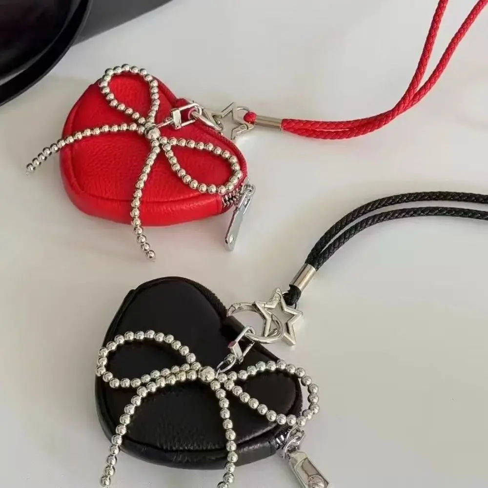 New Heart Shape Hanging Neck Wallet Small Money Bag Crossbody Card Holder Travel Coin Purse PU Leather Headphone Bag Bag Pendant