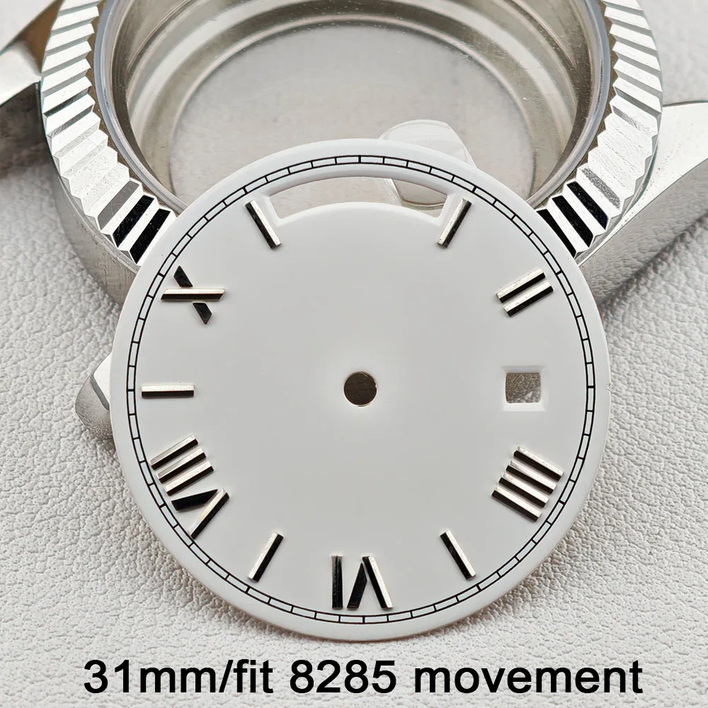 31mm ダイヤル ミヨタ 8285 ムーブメントに適しています ダイヤルとポインターは上向きで、デュアルカレンダーダイヤル ブルーグリーン夜光時計アクセサリー