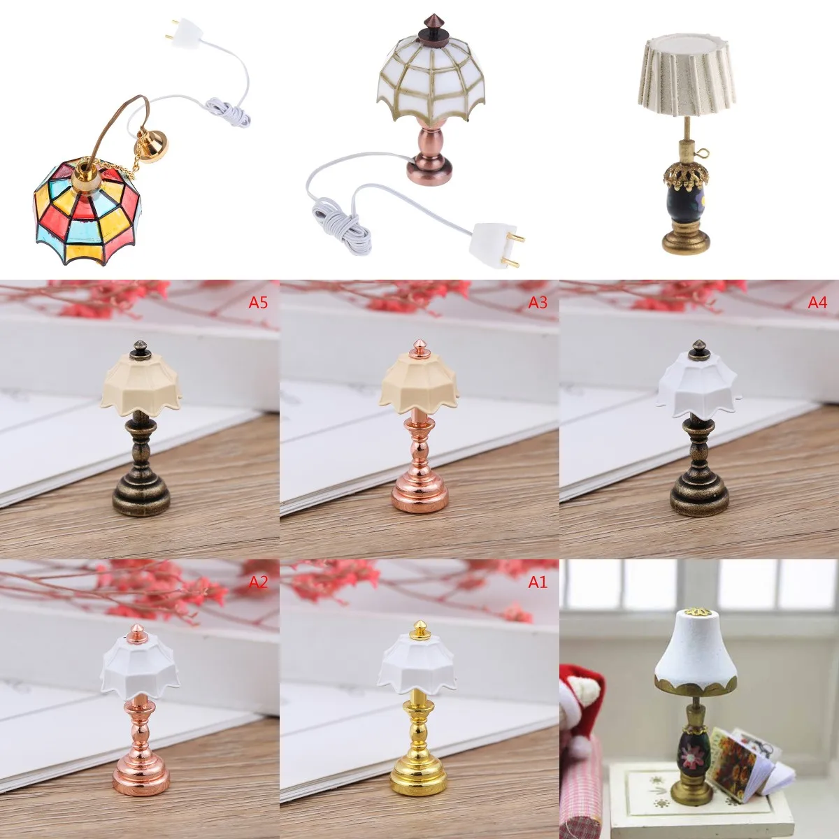 1:12 Dollhouse Miniature Plastic Metal Retro Light Lamp Button Battery Powered Ornament Christmas Decoraitons