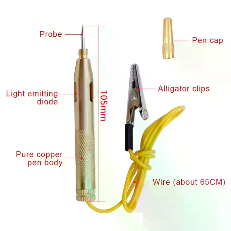 High Quality Car Motorcycle Circuit Voltage Tester Fuses And Light Sockets Test Pen DC 6V-24V Cable And Clip Circuit Tester 1PC