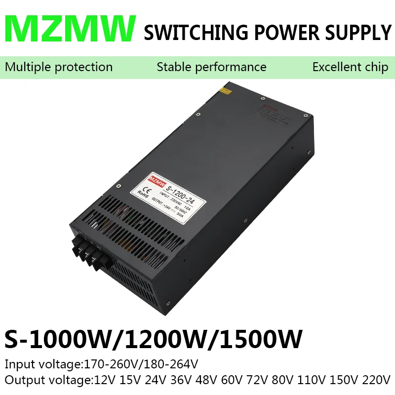 

1000W 1200W 1500W Switching Power Supply 110V/220V AC-DC 12V 15V 24V 36V 48V 60V 72V 80V 110V 150V 220V SMPS Source Transformer