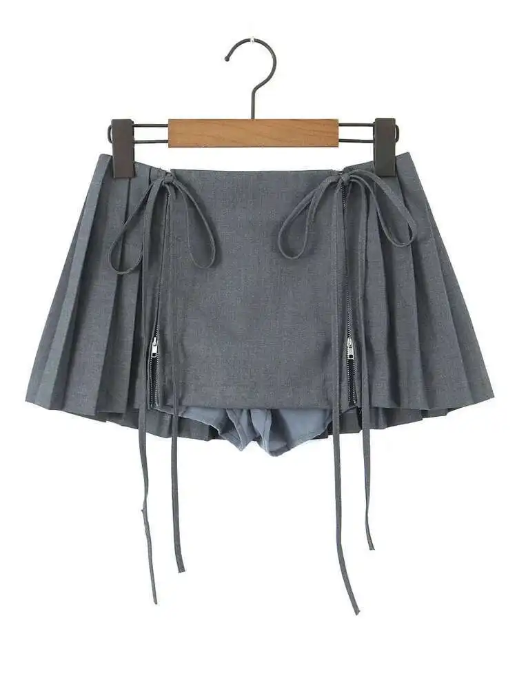 

Women's Pleated Skirts High Waist Solid Color Pleated Folds Lace-up Mini Female Skirts 2026 Summer New Fashion 29L0704