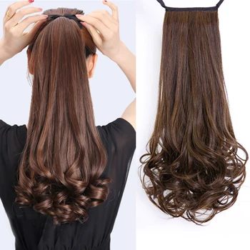 14-Zoll-Perücke, gewellt, langes lockiges Haar, Riemenform, Birnenblume, lockige Perücke, Pferdeschwanz, weiblich, synthetisch, flauschig, natürlich, zum Einkaufen, Pendeln