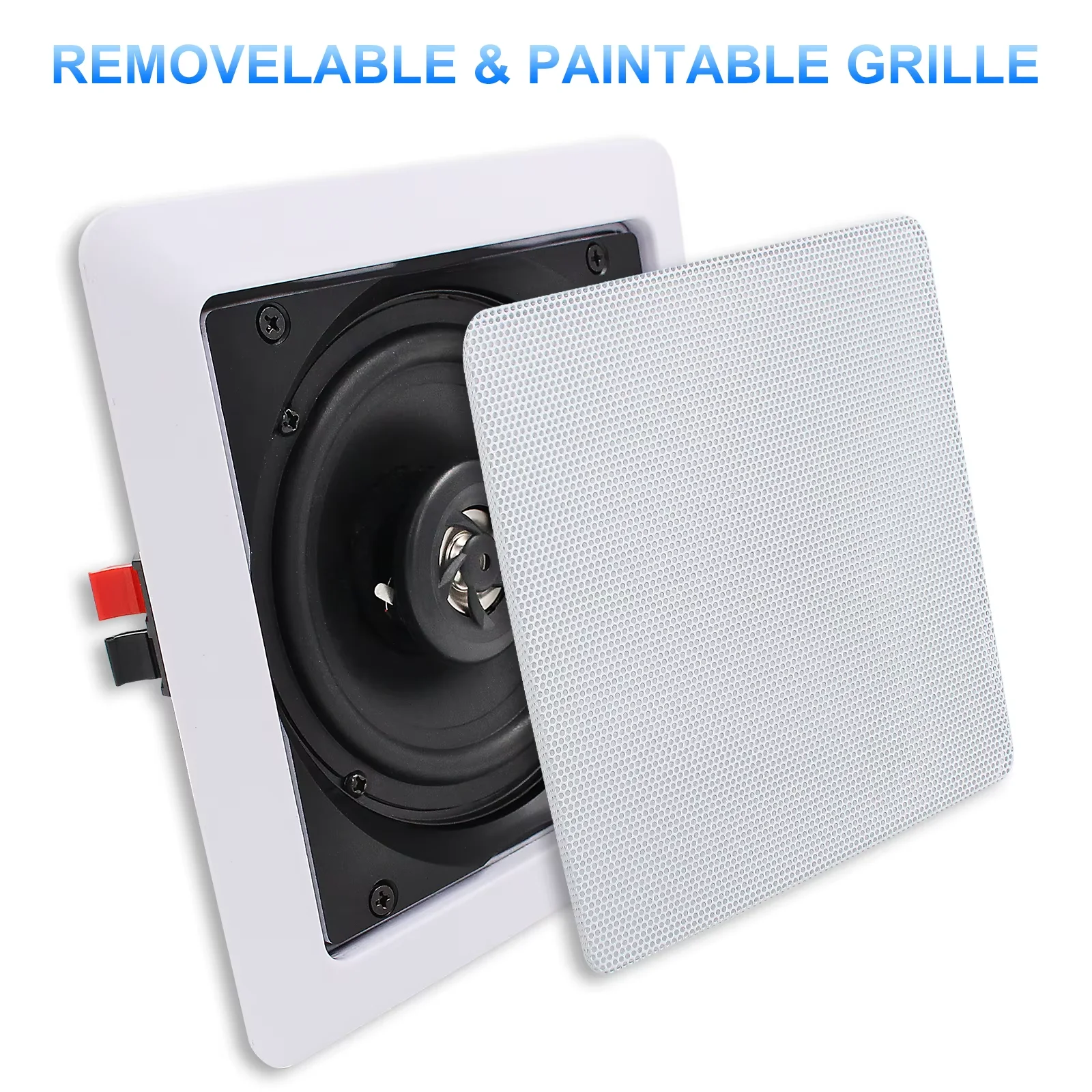 

Herdio 5.25 Inch Square Flush Mount Ceiling Speakers 160W 2-Way In Wall Speaker For Home Kitchen Bedroom Bathroom Office