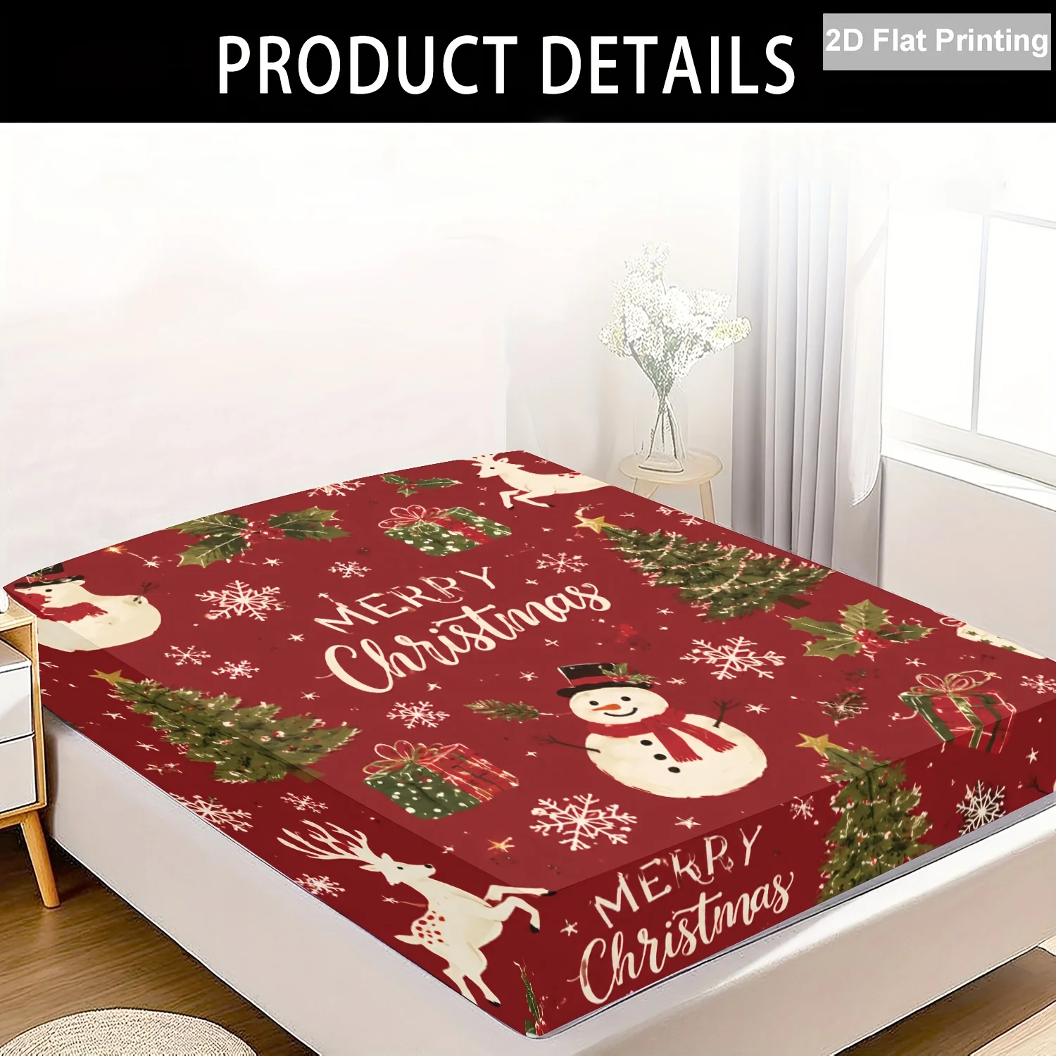 Christmas Winter Wonderland Snowman Bed Sheet Mattress Protector, Breathable Polyester Material (includes 1 bed sheet + 2 pillowcases), Mattress Protector, Elastic Bed Sheet Style, Protective Cover, Mattress Protector, Bed Sheet Style Bedding, Christmas Theme Bedding