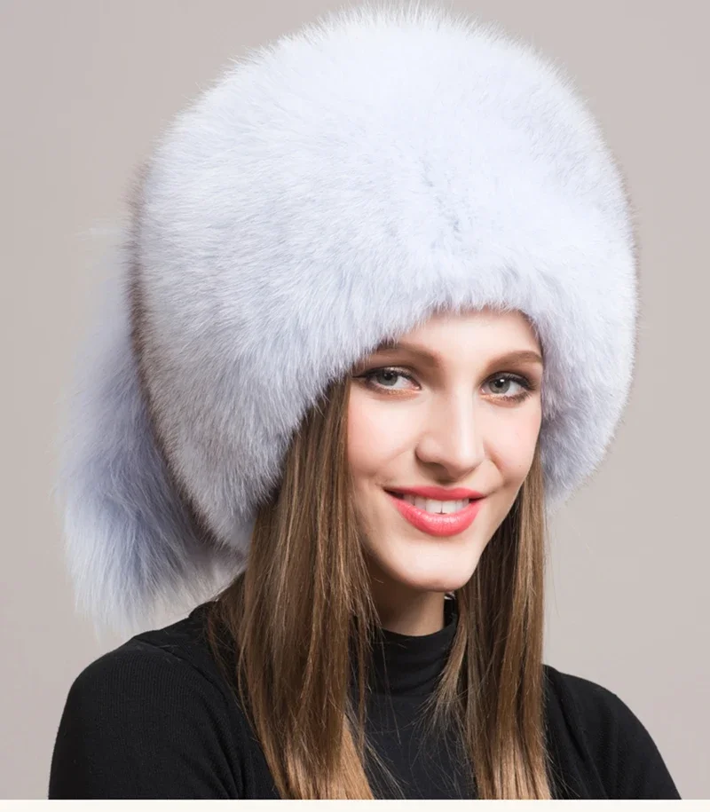 Winter Damen Echtpelz-Mütze Natürliche Modische Fuchspelz-Hüte Kopfbedeckung Russische Outdoor-Kappe Damen Verdickte Warme Pelzmützen – Detail 16