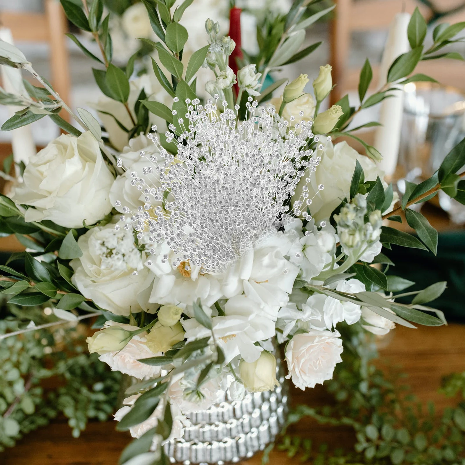 

100Pcs Artificial Pearl Bouquets Bouquet Supplies White Pearls String Accessories Plastic Pearl Sticks