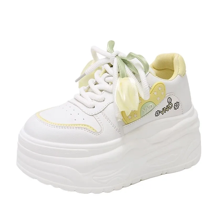 

Лидер продаж, модная обувь на платформе для девочек-тюльпанов, дышащие удобные кроссовки ярких цветов на шнуровке на толстой подошве 8 см, милая женская обувь