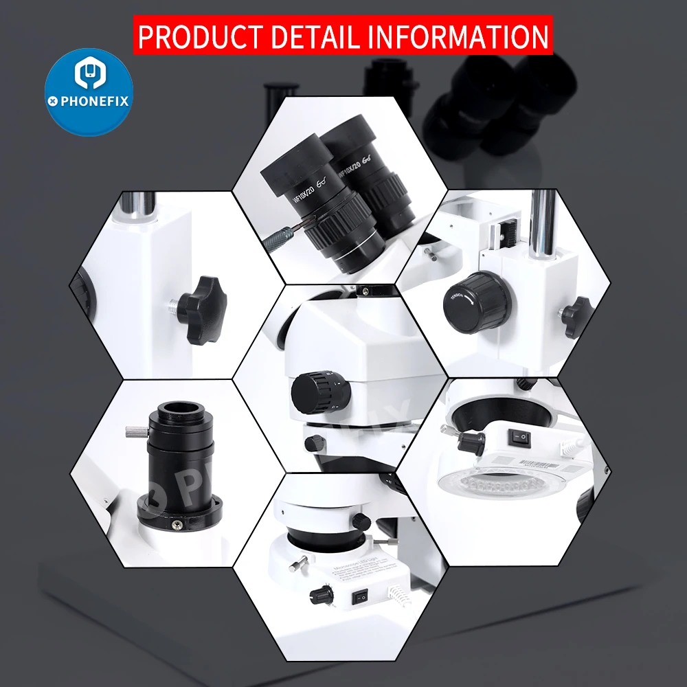 3.5X-180X Trinocular Simul-focus Microscope for Phone PCB Soldering Repair with 0.5X 2X Lens Industrial Stereo Microscope