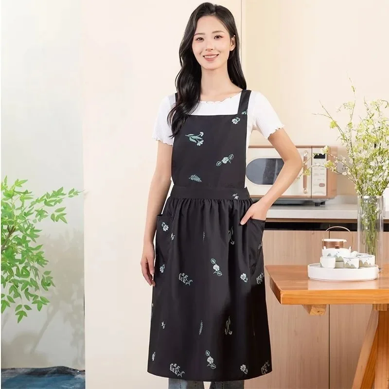 NestWare Kitchen Garden Water Repellent Dress Apron Women's Cross Back Long Pleated Aprons Used for Daily Cooking Baking Work