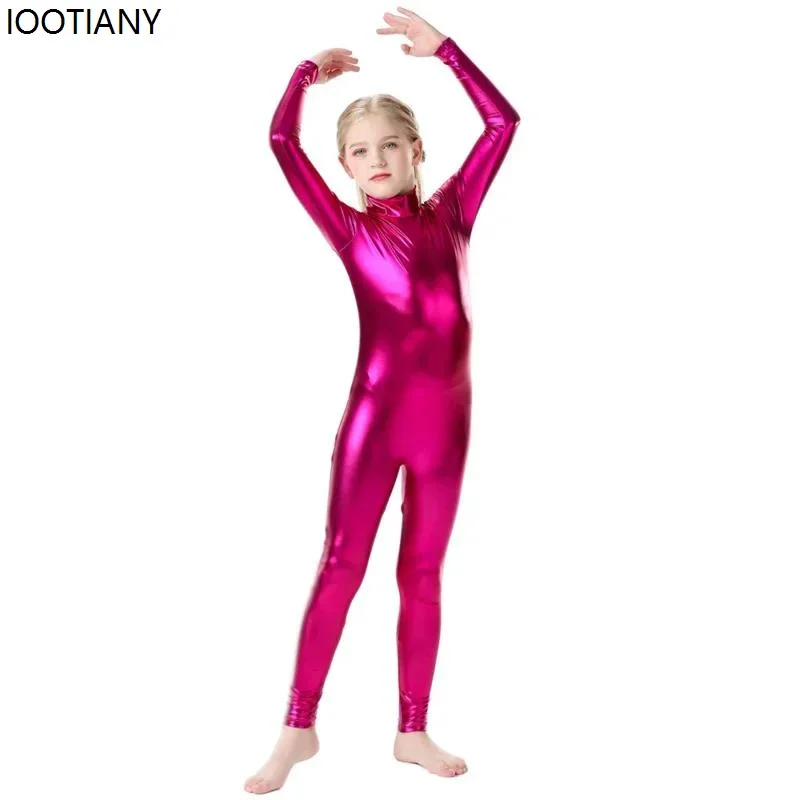 CosplayHalloween Bambini Ninja Cosplay Tuta Unisex Metallo lucido Colletto alla coreana Tuta Cerniera posteriore Catsuit Festa di carnevale Wetlook