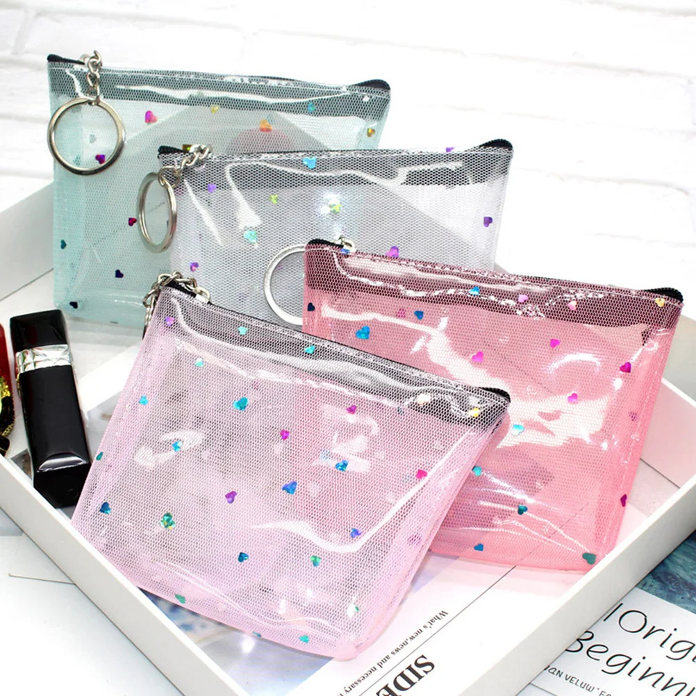 

Heart Pattern PVC Coin Purse Watermelon Red Zipper Storage Bag for Coins Keys Bills Daily Use Fashion Transparent Cute Change