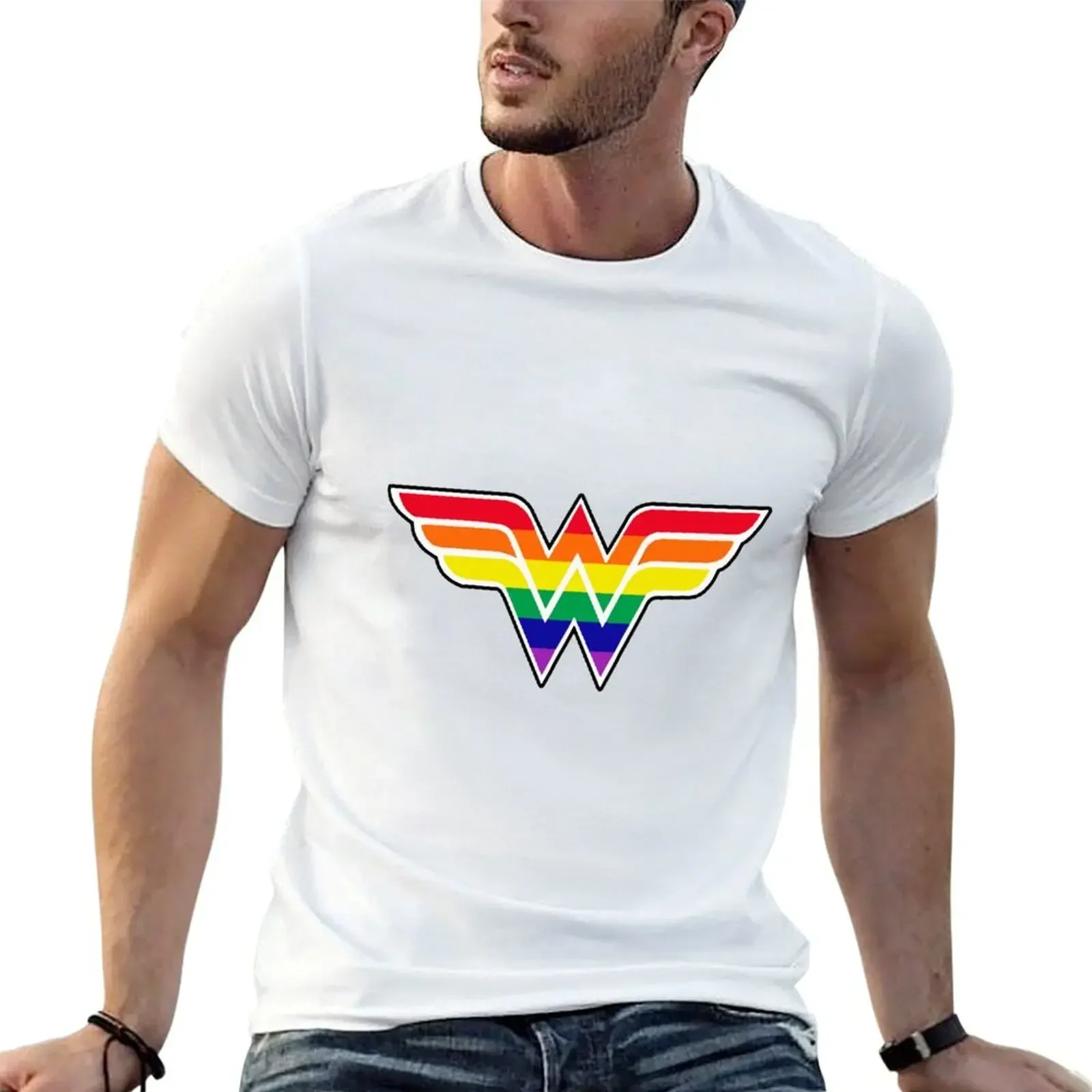 Wonder Rainbow Design T-Shirt blacks cotton graphic tees cotton t shirt men