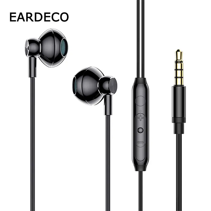 EARDECO 3.5 ملم سماعات أذن سلكية باس Hifi سلكية سماعات أذن ستيريو سماعة رأس رياضية مع ميكروفون سماعات مع سلك
