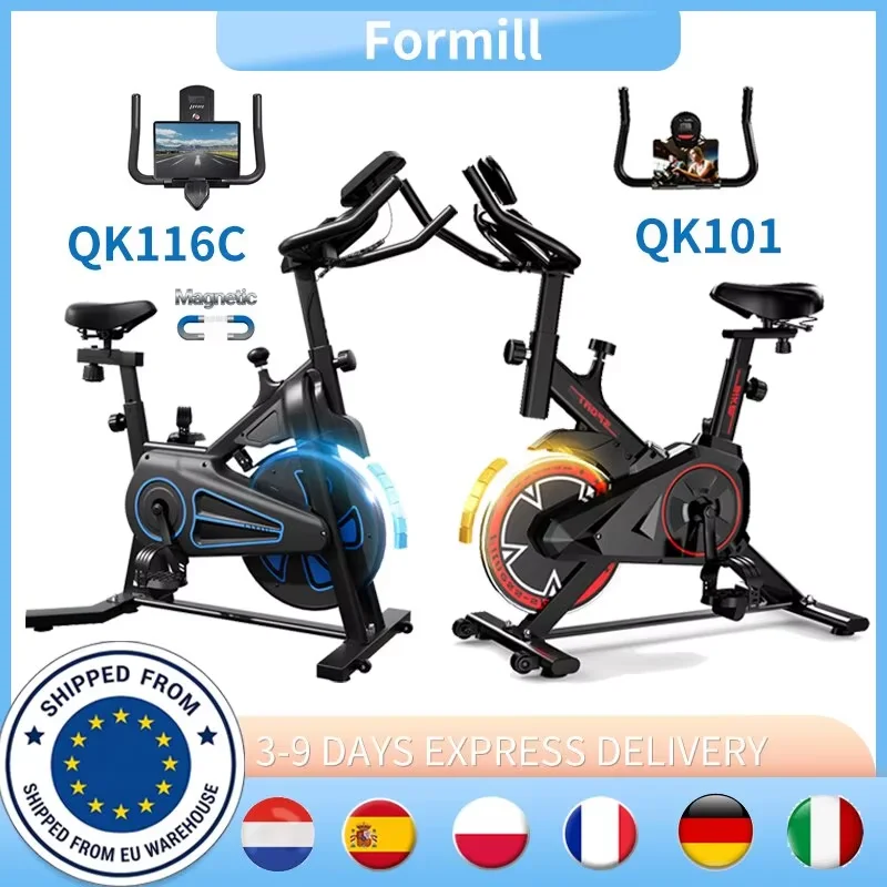 Bicicleta de Spinning para Interiores Formill QK116C, Transmisión por Correa Silenciosa, Resistencia Ajustable, Pantalla Electrónica, Entrenador Cardiovascular para el Hogar