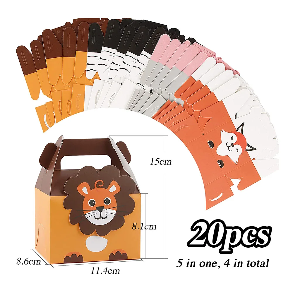 20Pcs Animal Party Bags Paper Gift Bags Small Paper Bags for Kids Party 4 Designs Jungle Theme Birthday Party