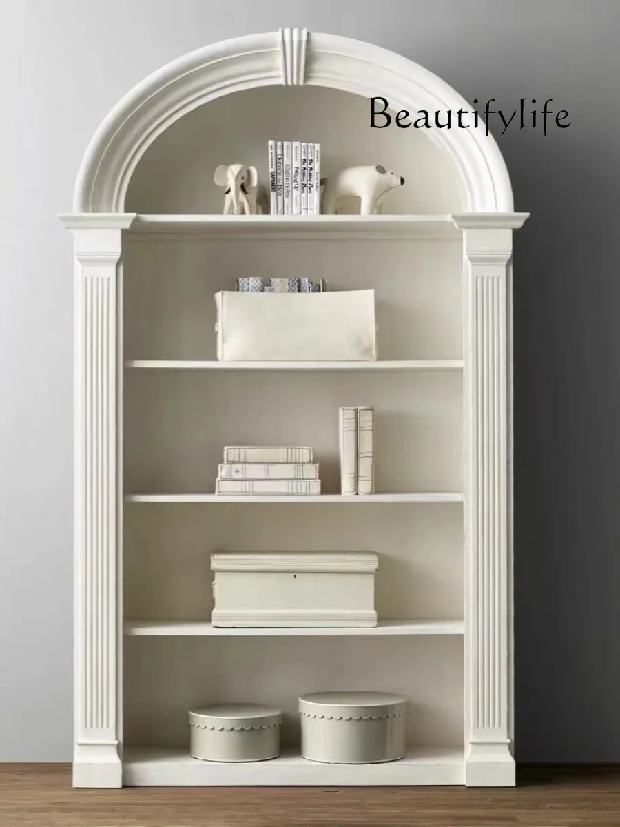 

Solid Wood Semicircle Arch Bookcase French Retro White Bookshelf Outlet Children's Study Curio Cabinet