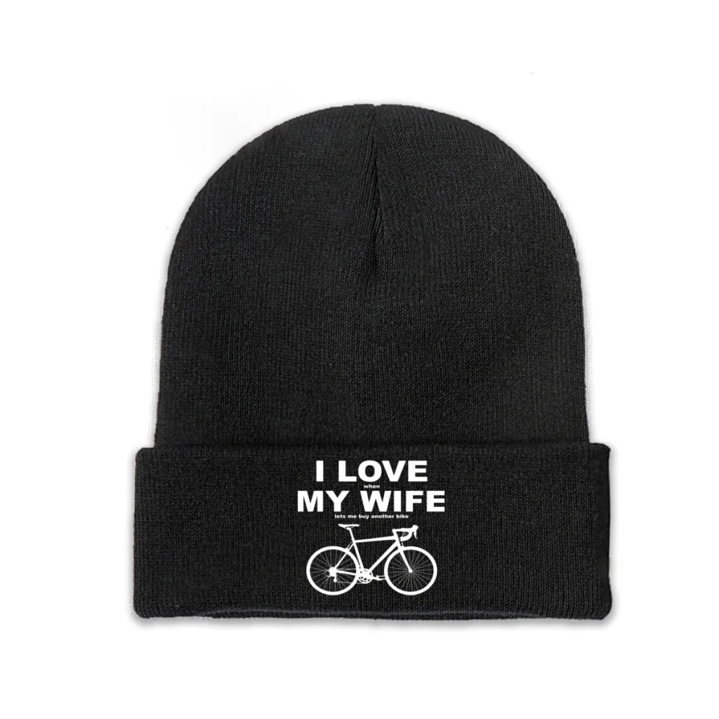 

Mountain Bike MTB Cycling Skullies Beanies Caps I LOVE MY WIFE Knitted Winter Warm Bonnet Hats Unisex Ski Cap