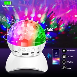 Música sem fio Bluetooth Rotating Stage Light, RGB Strobe Laser Projector, DJ Speakers, Disco Ball, Recarregável Party