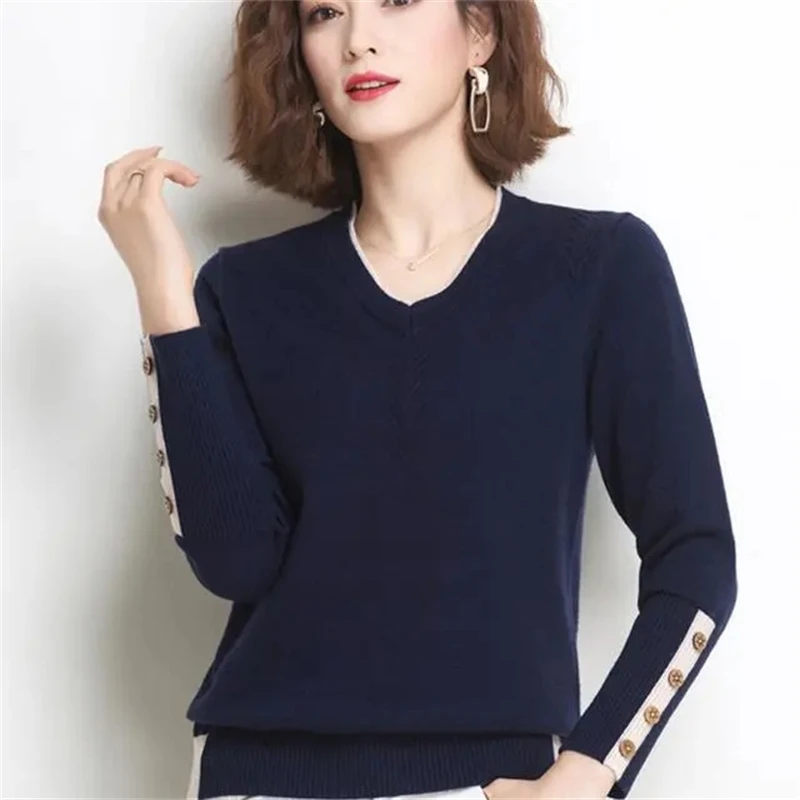 Maglione Sexy sottile con scollo a v da donna maglione lavorato a maglia a maniche lunghe con fondo solido pullover Casual per le donne 2024 autunno inverno