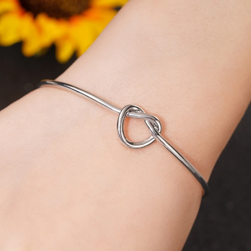 Huitan عقدة القلب افتتاح الإسورة للنساء معدن فضي اللون موضة التعاقد تصميم الفتيات الإسورة بيان مجوهرات هبوط السفينة #2