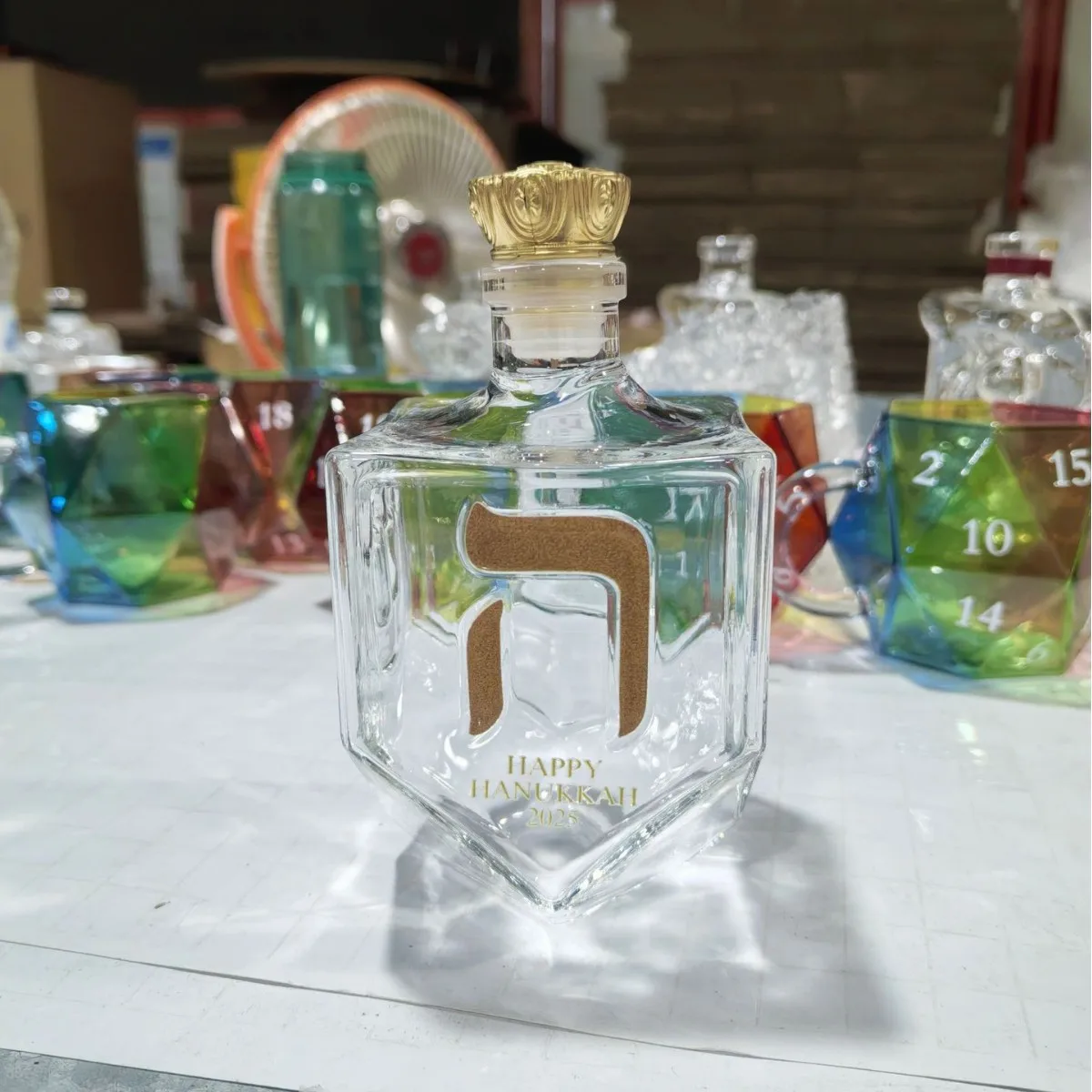 

Creative Hanukkah Whiskey Bottle Gold Painted Glass Decanter for Sparkling Wine
