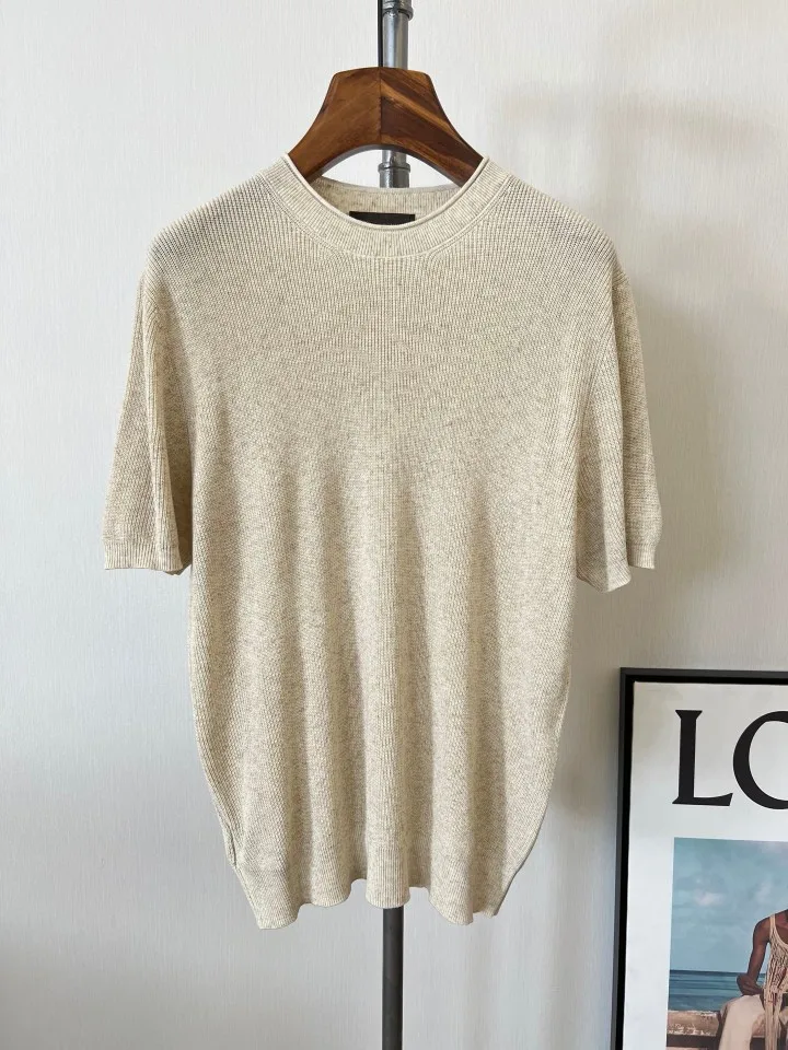  men's old money style spring/summer new arrival linen blend lyocell crew neck basic knit short sleeve pullover top