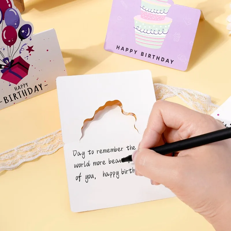 10pcs Birthday Greeting Card Three-dimensional Small Cartoon Simple Ins Folded in Half Handwritten Greetings Message