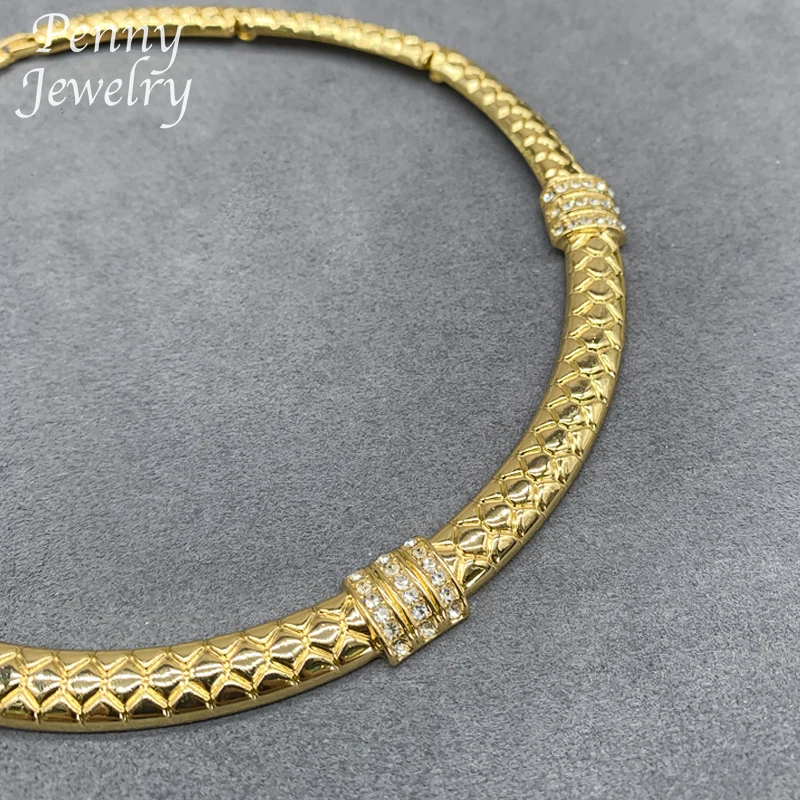 

18K Gold Plated Jewelry Set for Women Golden Chain Rhinestones Necklace Earrings Bracelet Ring Africa Bridal Wedding Party Gifts