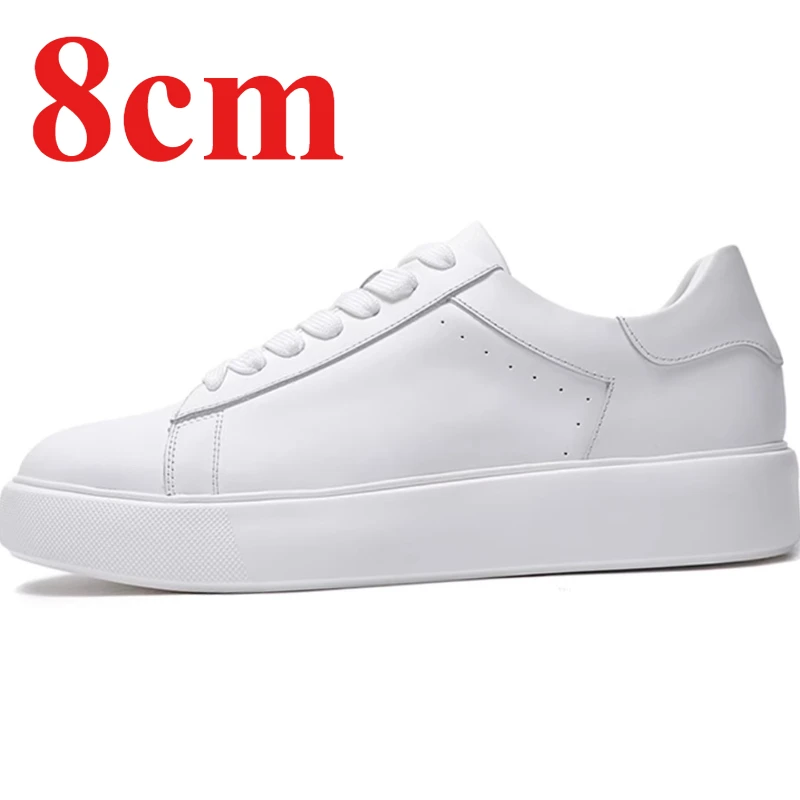 Genuine Leather White Board Shoes for Men's 8/6cm Elevator Height Increasing Shoes England Casual Sneakers Business Sports Shoes