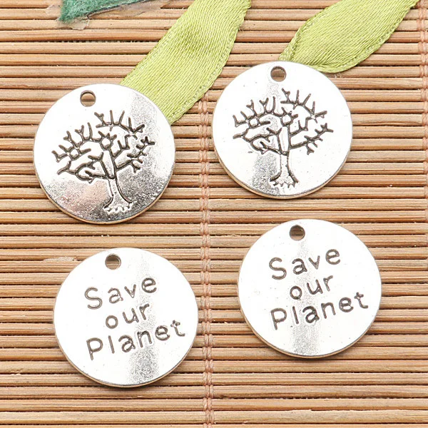 

10pcs 19mm Tibetan Silver Color Round Shaped Save Our Planet Lettering Charms H2856 Charms for Jewelry Making