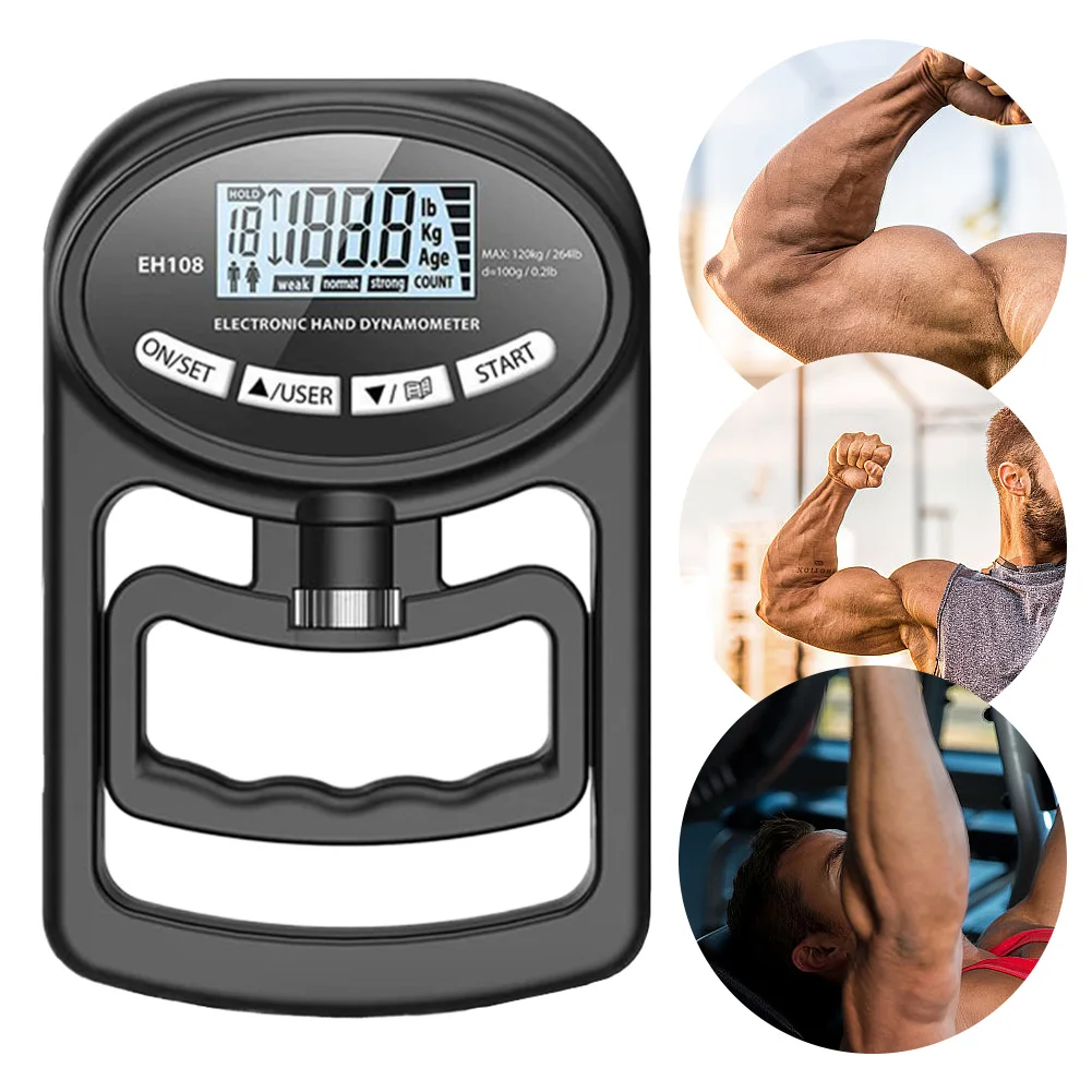 Grip Strength Meter 265Lbs/120Kg Digital Hand Dynamometer Grip Strength Trainer Ergonomic Hand Grip Training Gauge LED Display