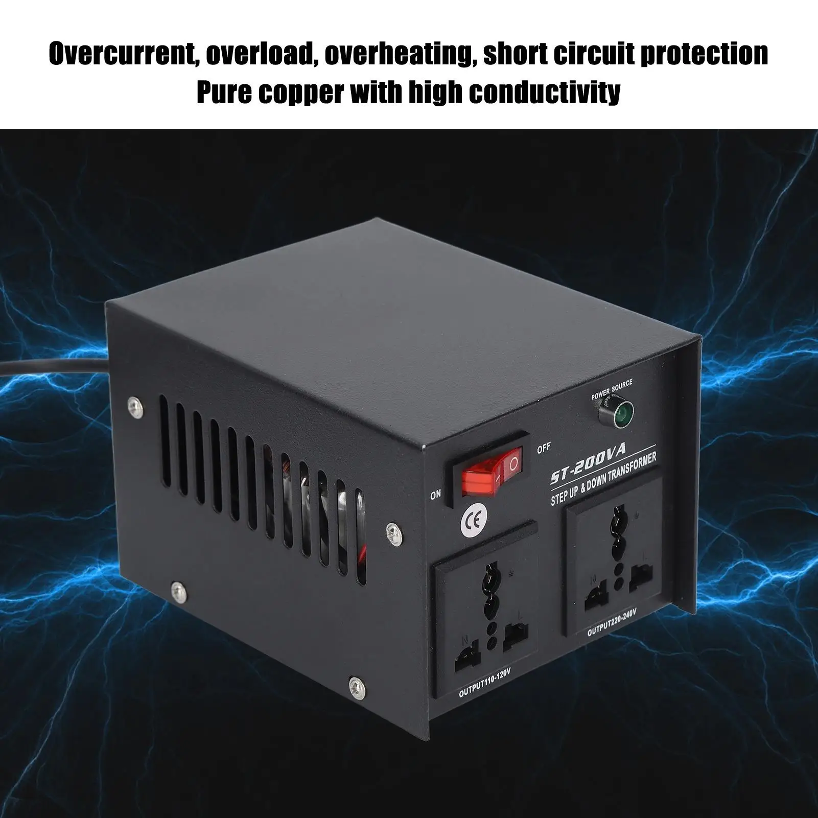 Convertidor de voltaje del transformador elevador de 200W 110V 120V a 220V 240V