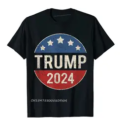 Unique Trump 2024 Retro Campaign Button T Shirts T Shirt For Men Rife Cotton Simple Style Top T-Shirts