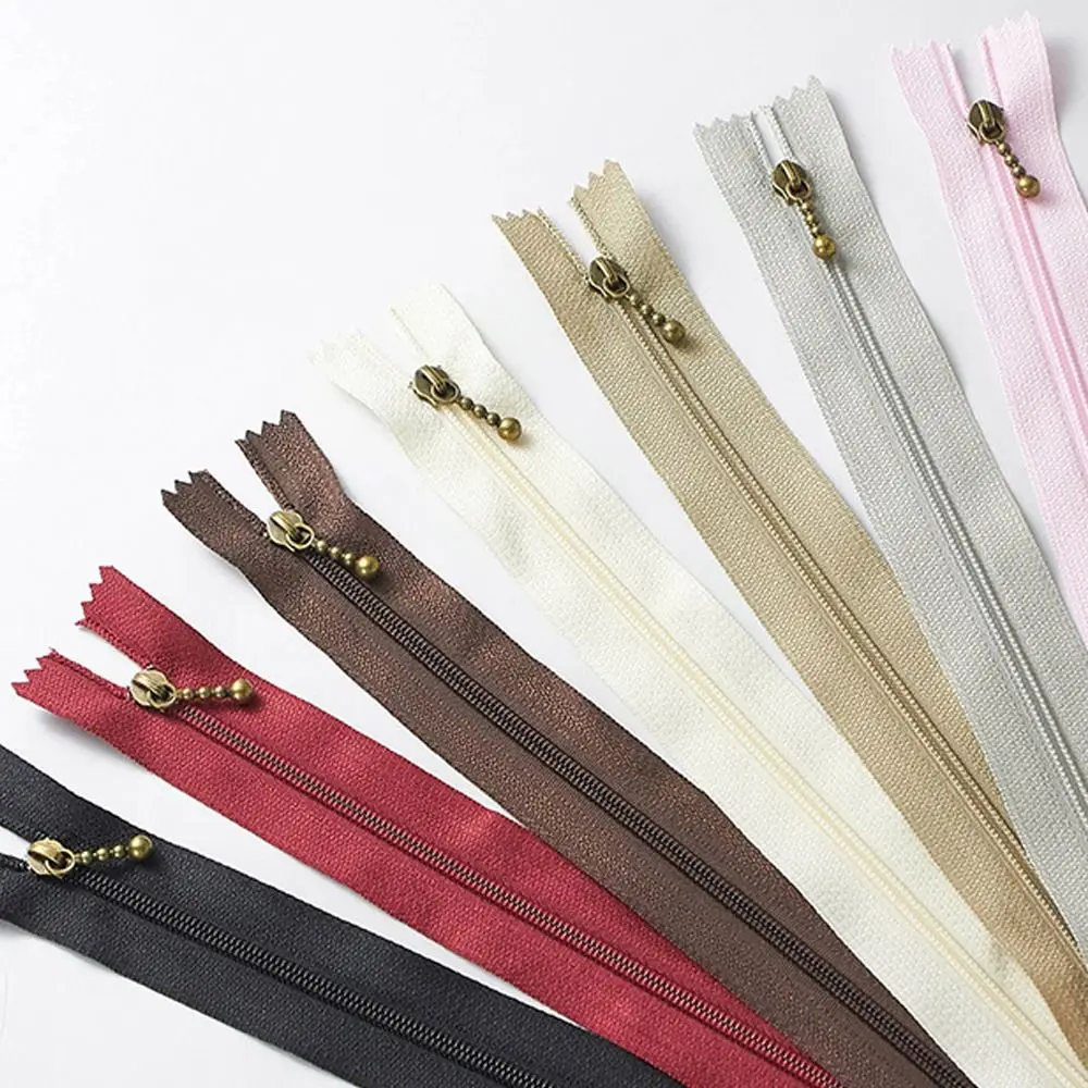 10Pcs Sewing Accessories Bronze 3# Close-end Zip Replacement Craft Round Bead Modeling Zipper Handmade Zip Fastener