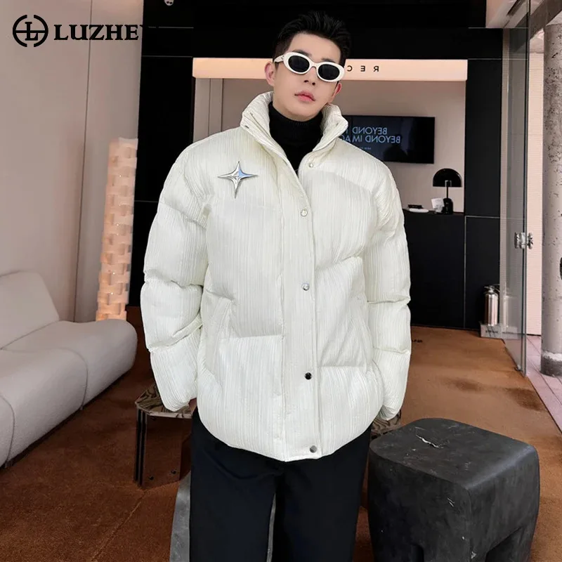 

LUZHEN Korean Simplicity Designer New Casual Male Padded Jackets High Quality Solid Color Popular Niche Decorate Coats JY4704