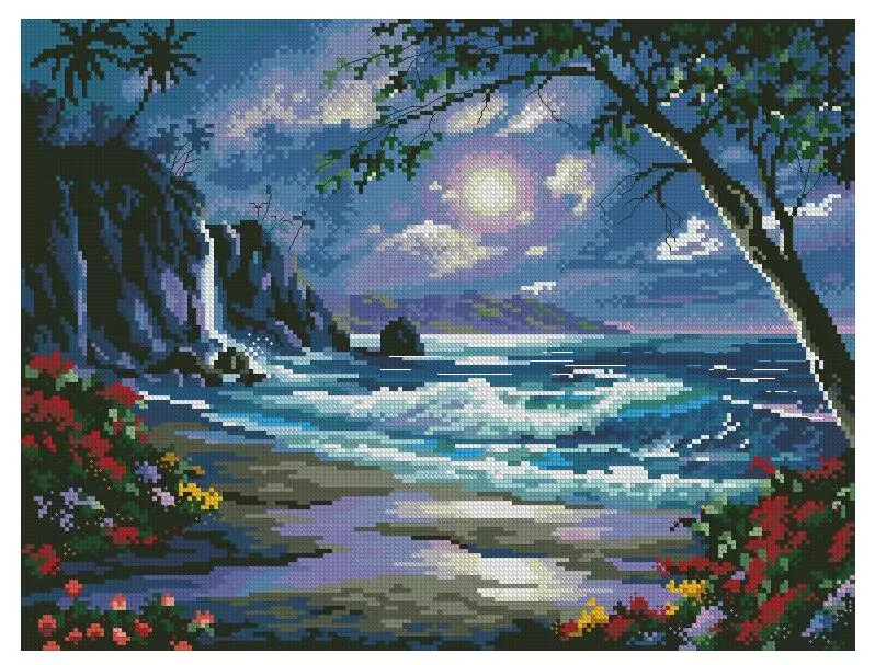 

egypt cotton Hot Sell Lovely Counted Cross Stitch Kit Moonlit Tide Night Sea Moon DIM 02498 2498