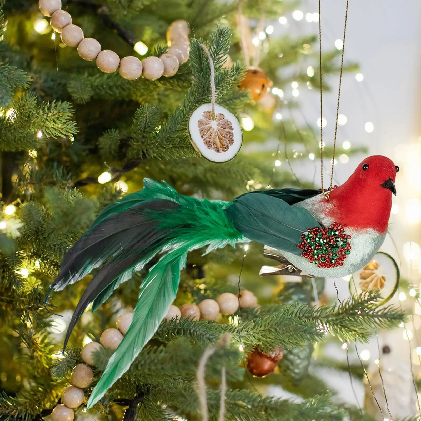 Adornos de pájaros artificiales pequeños, decoración de árbol de pájaros artificiales brillantes para vacaciones, árboles de Navidad, paredes del hogar, fiesta de navidad