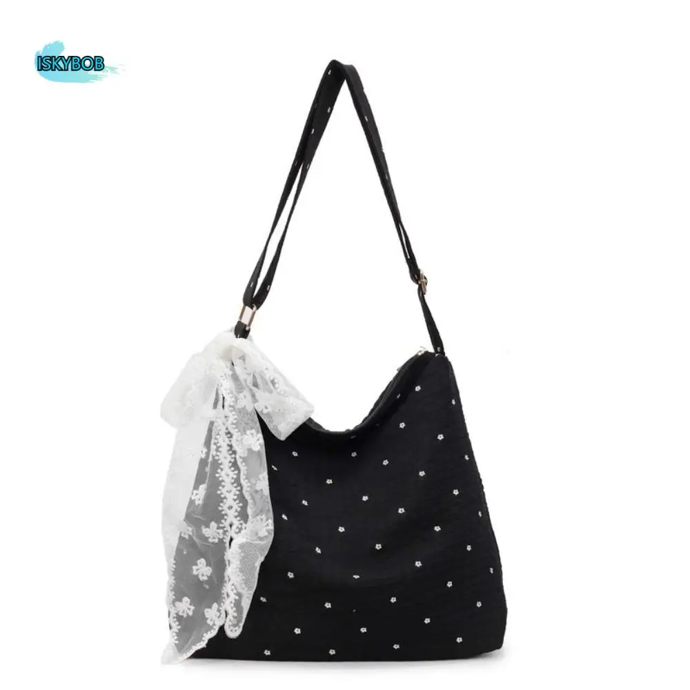 

Korean Stylish Poka Dots Bag Lace Ribbons Large Capacity Floral Messenger Bag Leisure Sweet Women's Handbag Girls