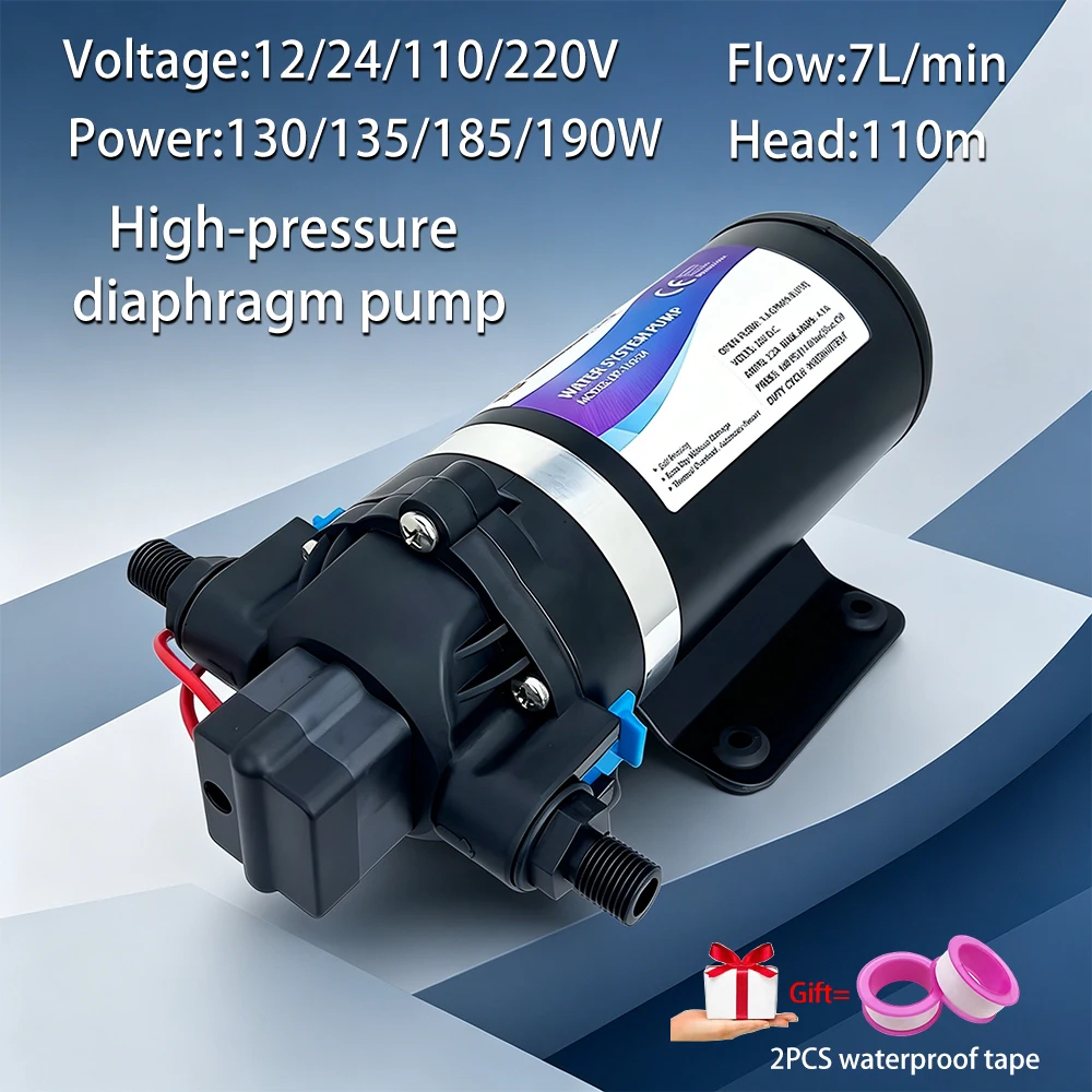

110V/220V High Pressure Diaphragm Pump 160PSI 7L/min 110m Head Auto Switch for Car Wash Irrigation RV Home Water Boost