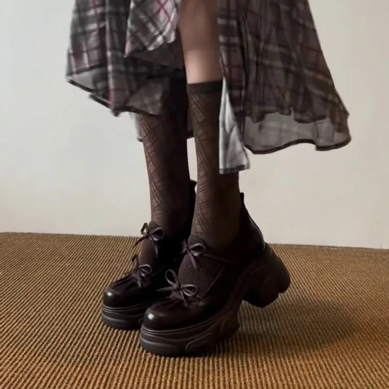 

Women's Bow Platform Mary Jane Shoes French Vintage Versatile Slip-On Round Toe Shallow Mouth Single Shoes