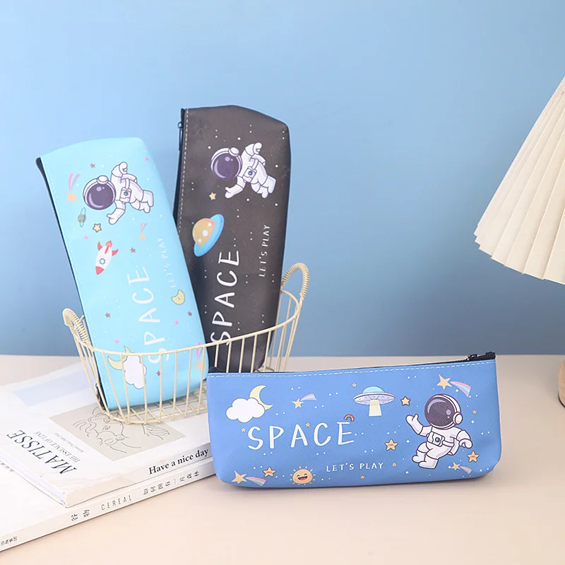 12pcs/lot Kawaii Astronaut Pencil Case Cute PU Leather Pencil Bag Box Stationery Pen Pouch Office School Supplies