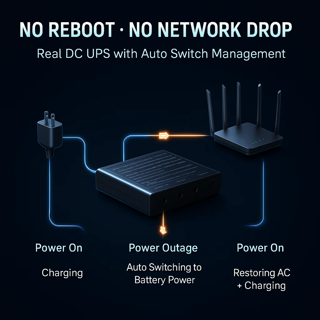 DC UPS Power Box 5V 9V 12V Output for Router Modem ONT CCTV WiFi Devices Stable Backup for Power Outage Protection